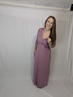 3/4 sleeve mauve surplice maternity/nursing maxi dress