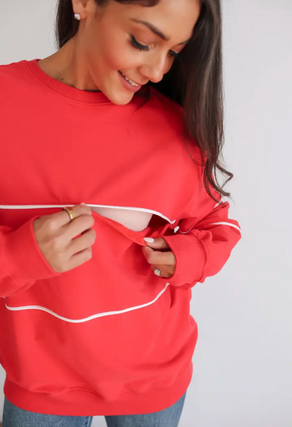 Nursing/breastfeeding sweatshirt with hidden dual zipper