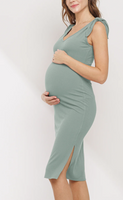 Mint maternity tank midi dress with tie shoulders for nursing/breastfeeding